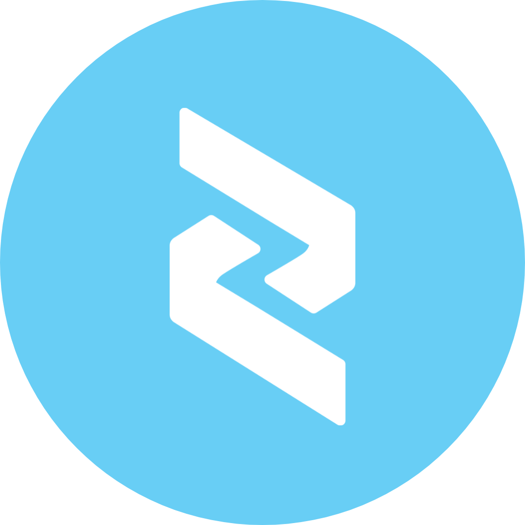 Light blue circle with a white geometric the zone logo in the center.