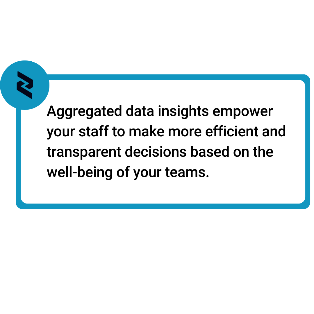 Graphic with a blue circle icon and a white text box containing a message about data insights empowering staff for better decision-making.