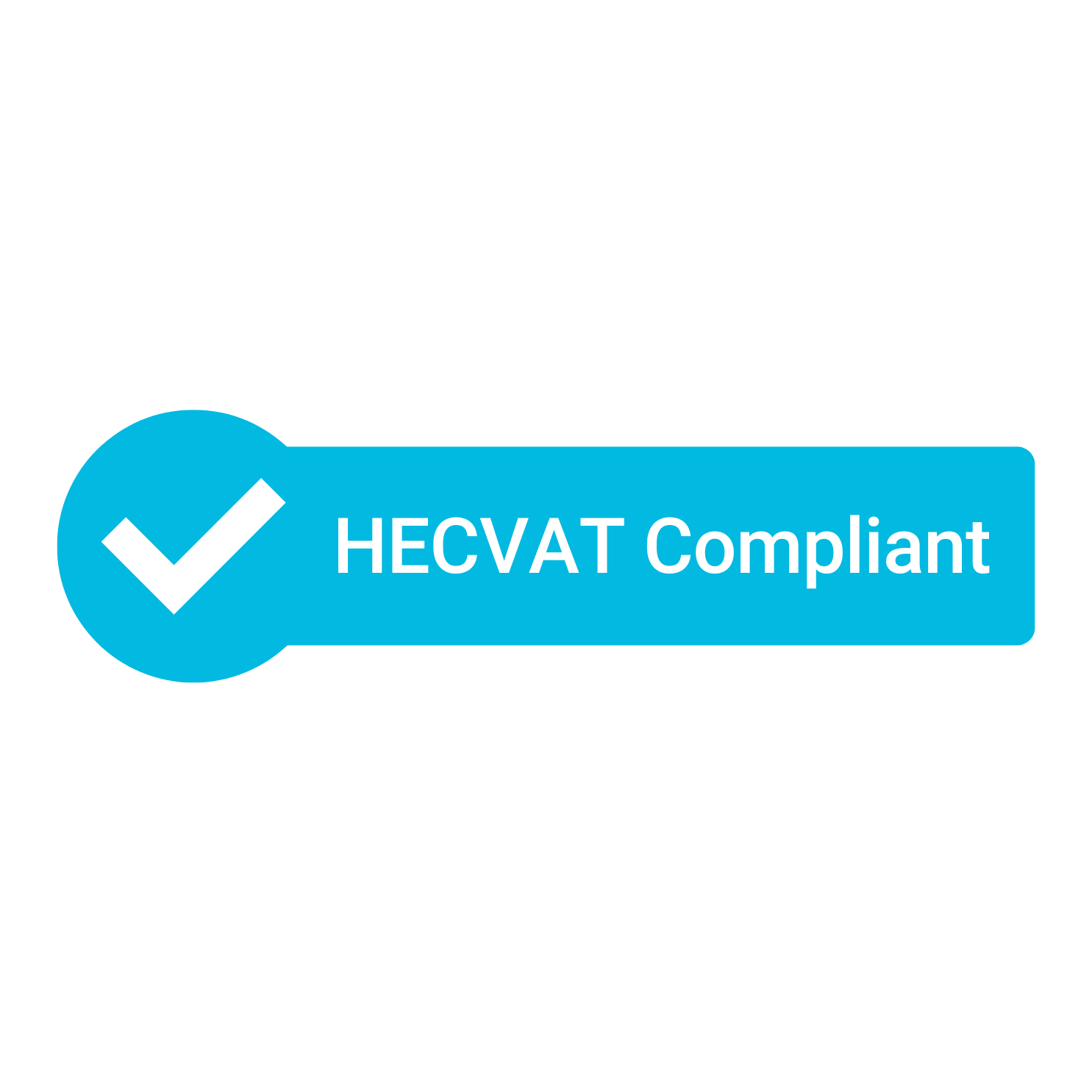 A blue badge with a checkmark icon and the text "HECVAT Compliant" on a black background.