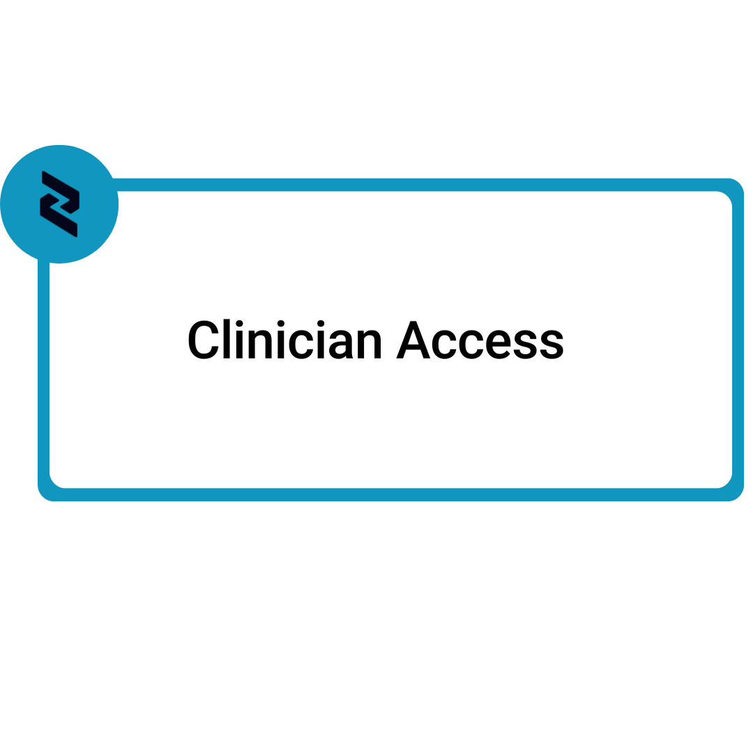 Telehealth platform interface with a 'Clinician Access' login window.