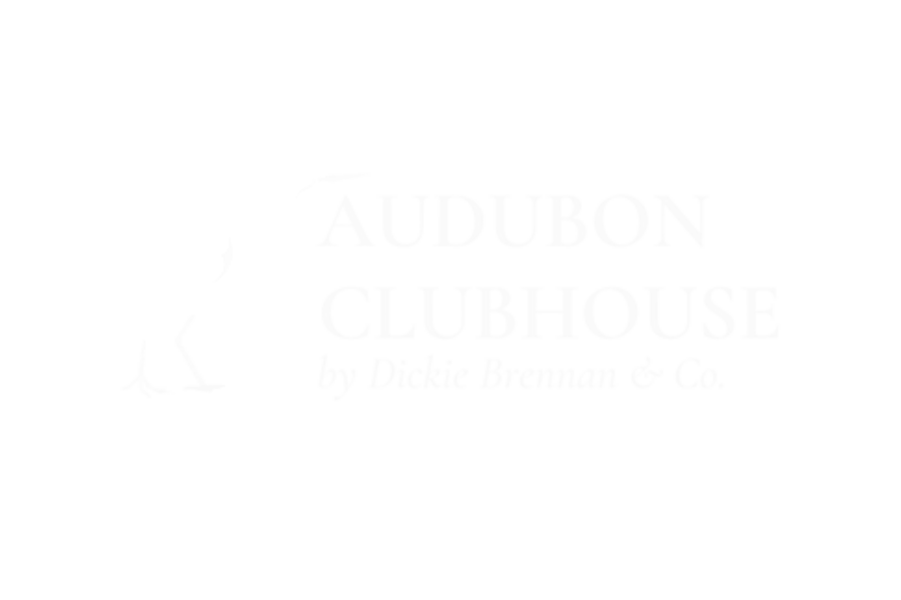 Black and white logo for Audubon Gubehouse, featuring a stylized silhouette of a bird perched on a branch and the text 'Audubon Gubehouse' in a decorative font.