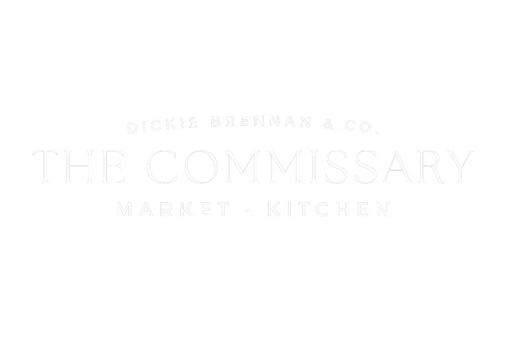 Logo for The Commissary Market Kitchen by Dickie Brennan & Co., featuring black background with white stylized text.