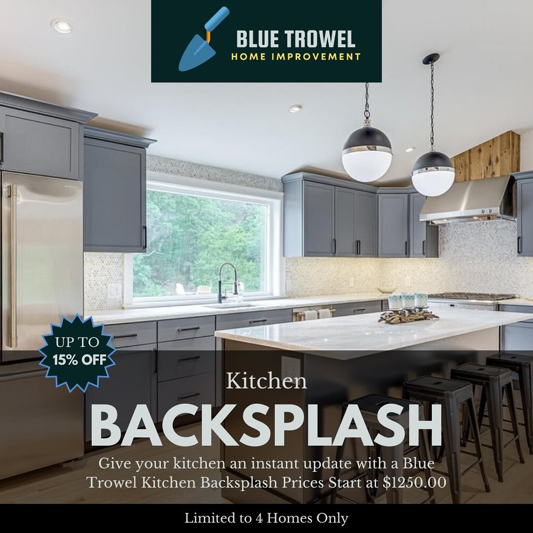 Spring Backsplash Promo – 4 Spots Only!
Give your kitchen a fresh new look this spring with a custom tile backsplash. Whether you want something clean and timeless or bold and modern, we’ve got you covered from prep to final grout.
Pric