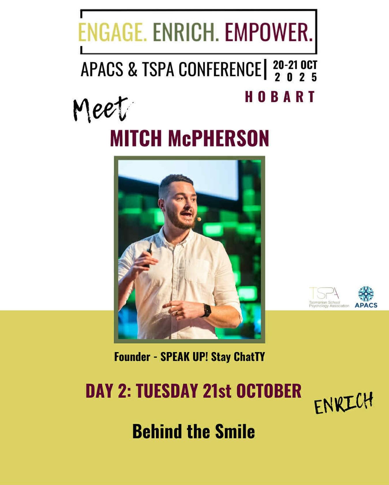 Our next speaker is Mitch McPherson, a Hobart local and the founder of Tasmanian based organisation SPEAK UP! Stay ChatTY.  Mitch and his organisation work incredibly hard to raise awareness of suicide prevention and reduce the stigma around mental h