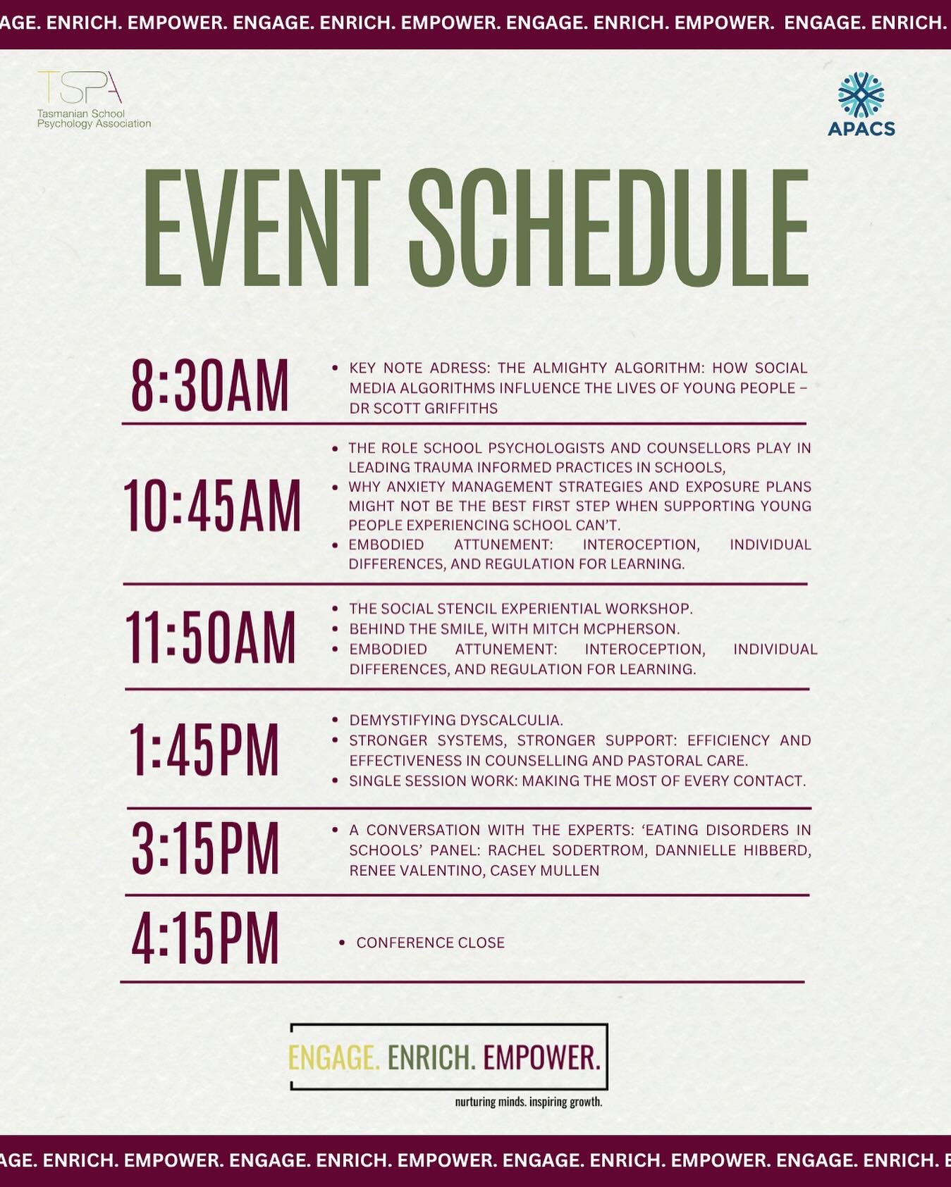 We&rsquo;re back for Day 2 of ENGAGE. ENRICH. EMPOWER. 

See what&rsquo;s in store and follow along on our stories for updates throughout the day 🎉