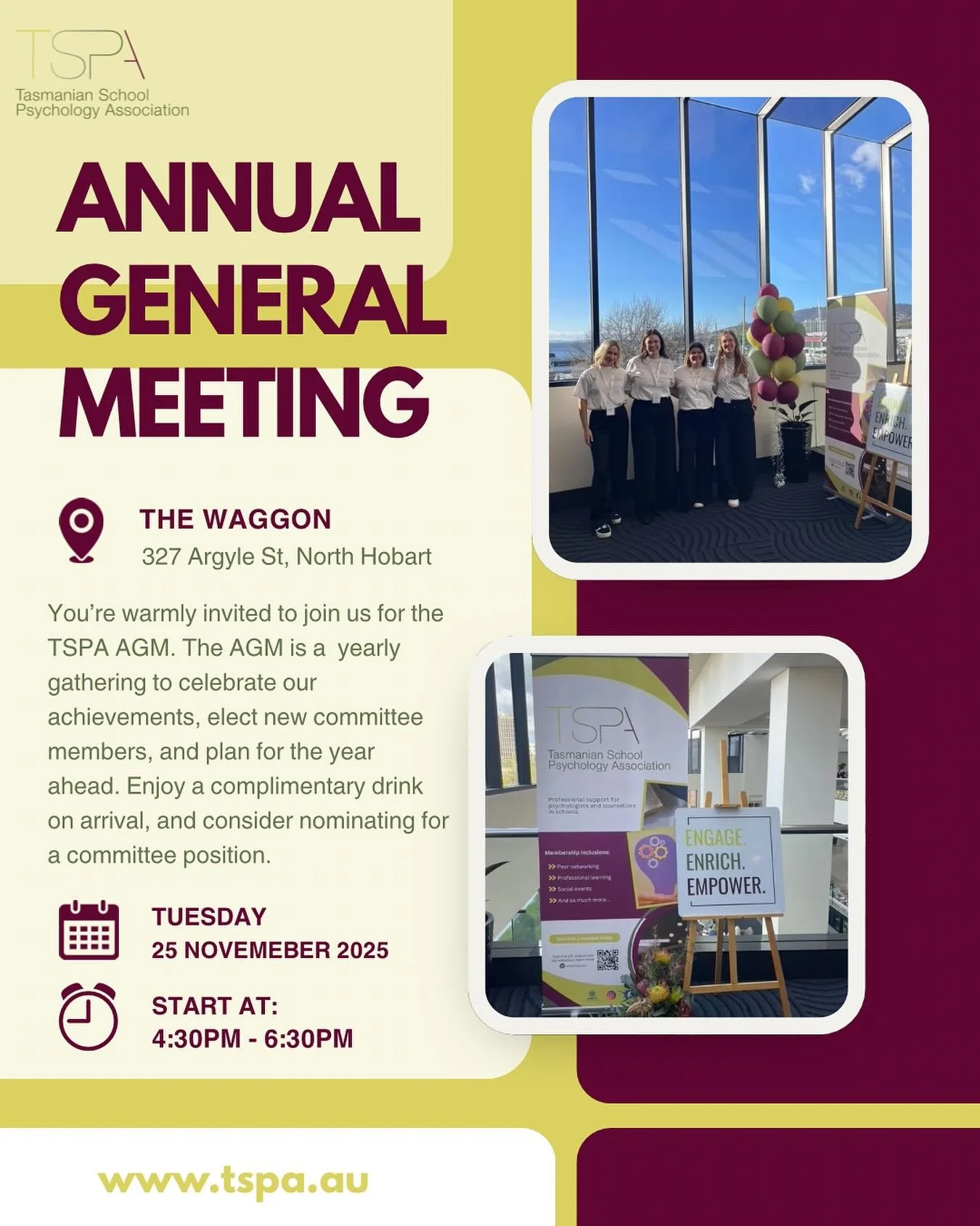 📣 TSPA AGM &mdash; 25 November 2025! 🌿
Our Annual General Meeting is just around the corner, and we&rsquo;d love to see you there!

We&rsquo;re also looking for a few passionate school psychologists, counsellors or social workers to join the TSPA C