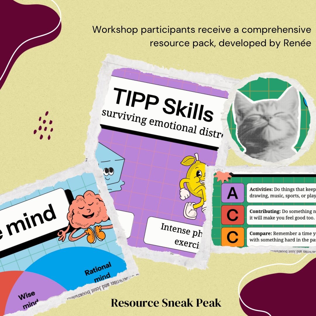 Get a sneak peek inside the resource pack for our upcoming DBT workshop.👀✨

Designed to be practical, engaging, and easy to use, these tools help young people build skills to manage big emotions and feel more in control. From TIPP skills to wise min