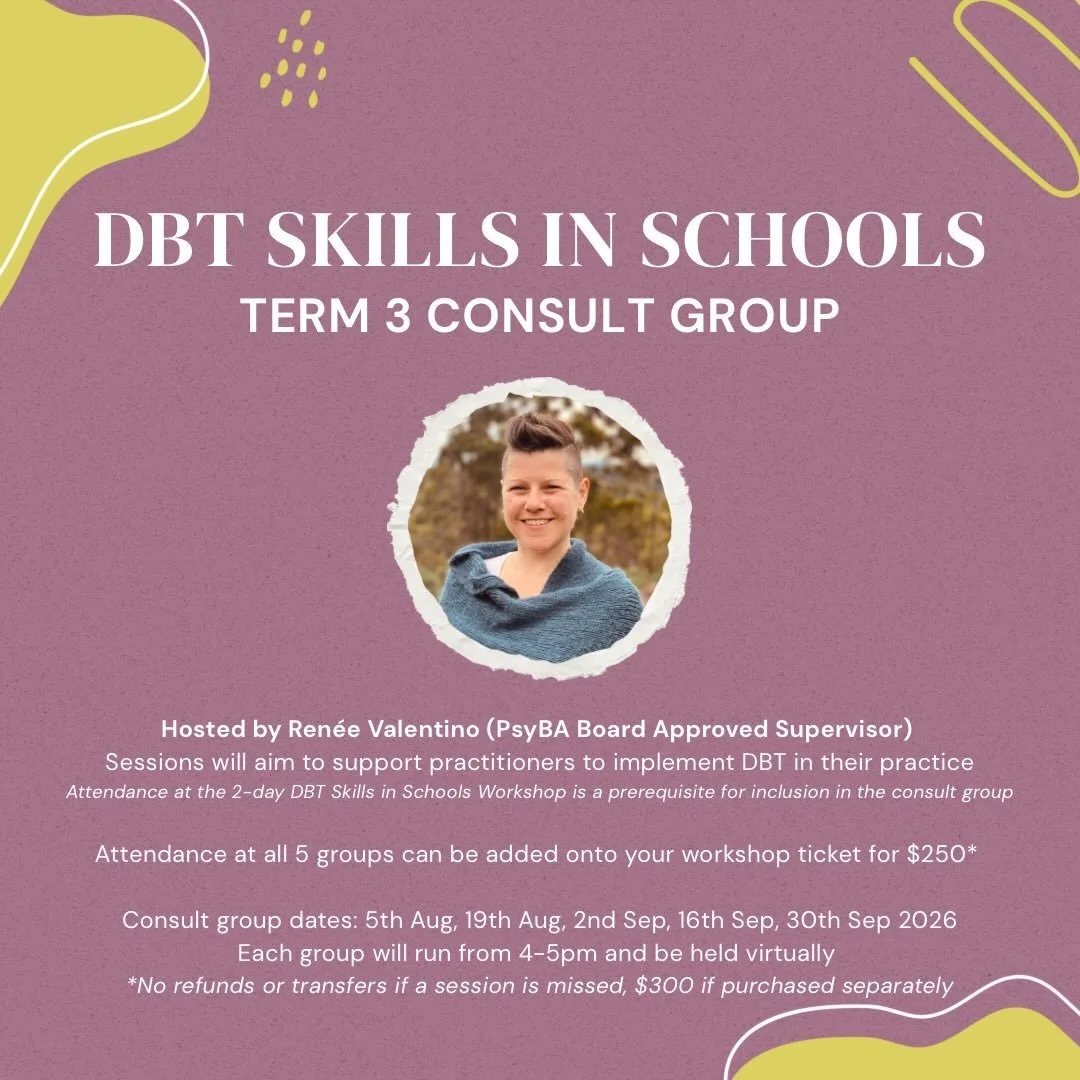 Did you know that after the 2-day DBT Skills in Schools workshop, you can continue your learning in our DBT Skills in Schools Consult Group?

This group supervision is designed to support you as you roll out your DBT groups in schools, helping you na