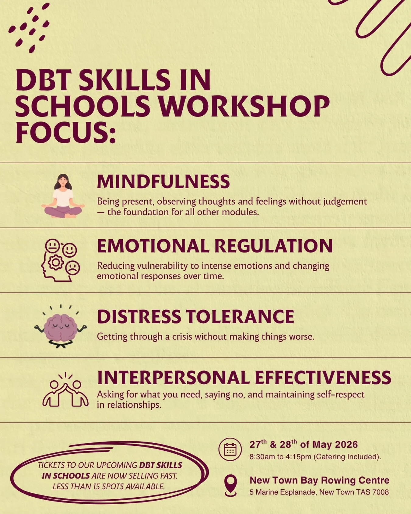 Our DBT Skills in Schools Workshop is designed specifically for psychologists, counsellors, and social workers who want practical, evidence-based strategies they can confidently use in school settings.

Across two days, we&rsquo;ll focus on:
🧠 Mindf