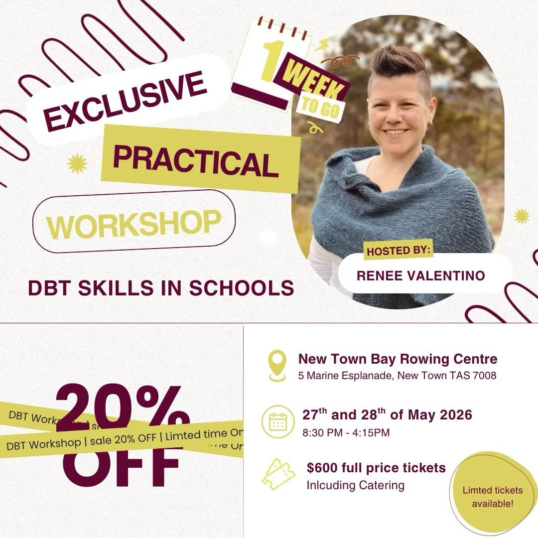 LAST CHANCE TO JOIN! 
Only 1 week to go until our Exclusive Practical Workshop: DBT Skills in Schools with Renee Valentino ✨

If you&rsquo;ve been thinking about coming, now&rsquo;s the time! We&rsquo;re offering 20% OFF for a limited time using the 