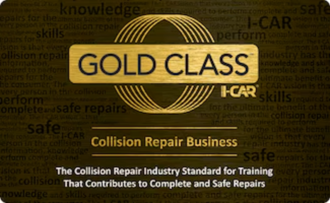 Gold Class I-CAR certification badge for Pajouh Collision Chico CA