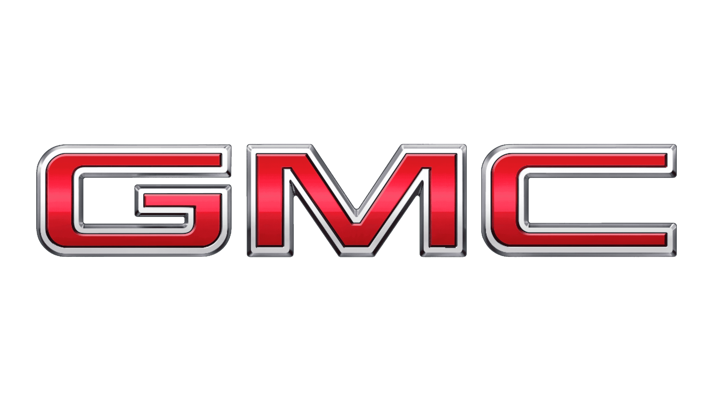 GMC logo with red lettering on a black background.