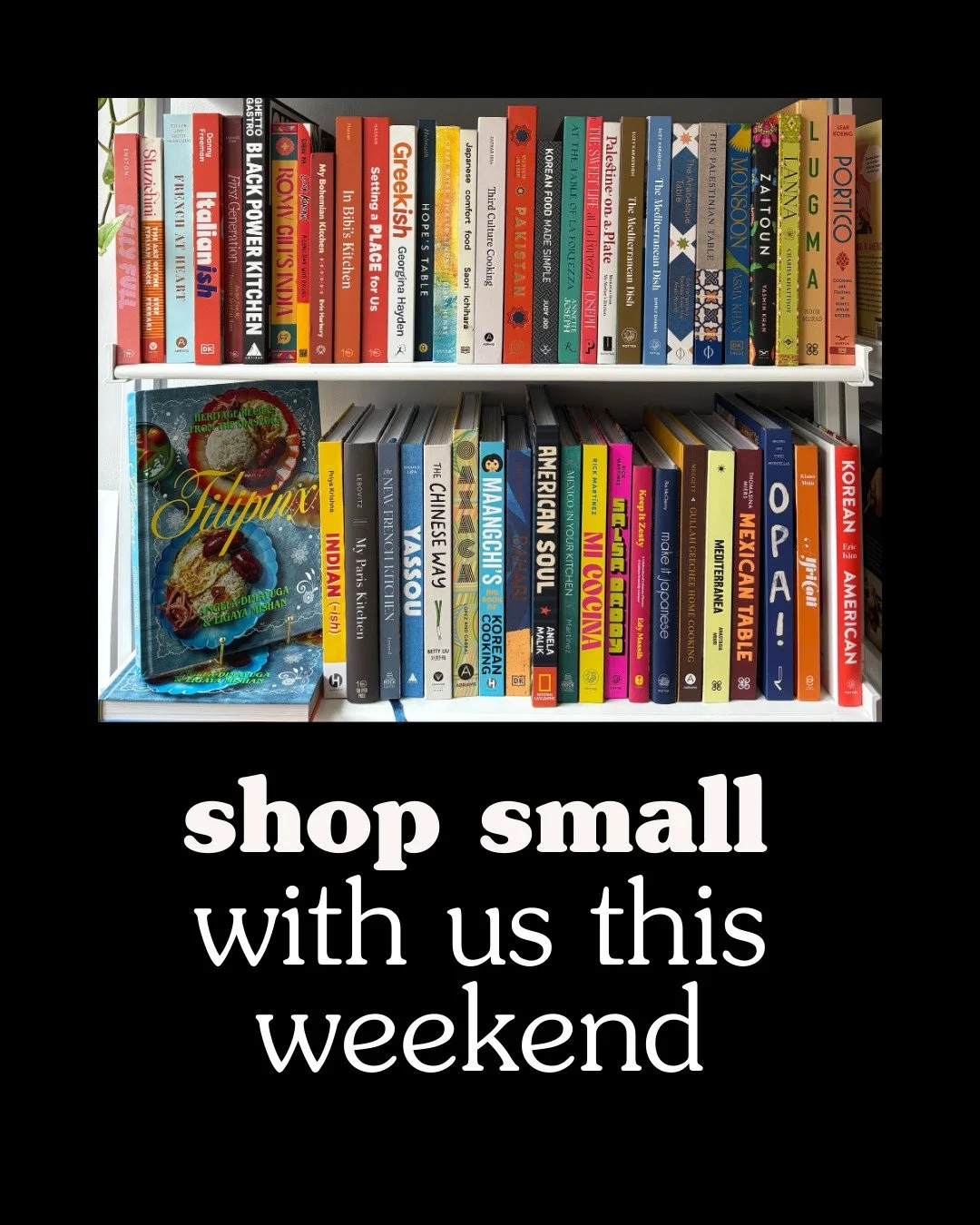 Taking a quick break from the game of Tetris that is my fridge to remind you to shop small with us this weekend! We're closed on Thanksgiving and Black Friday, but back with a vengeance on Small Business Saturday with the famous prize wheel, our disc
