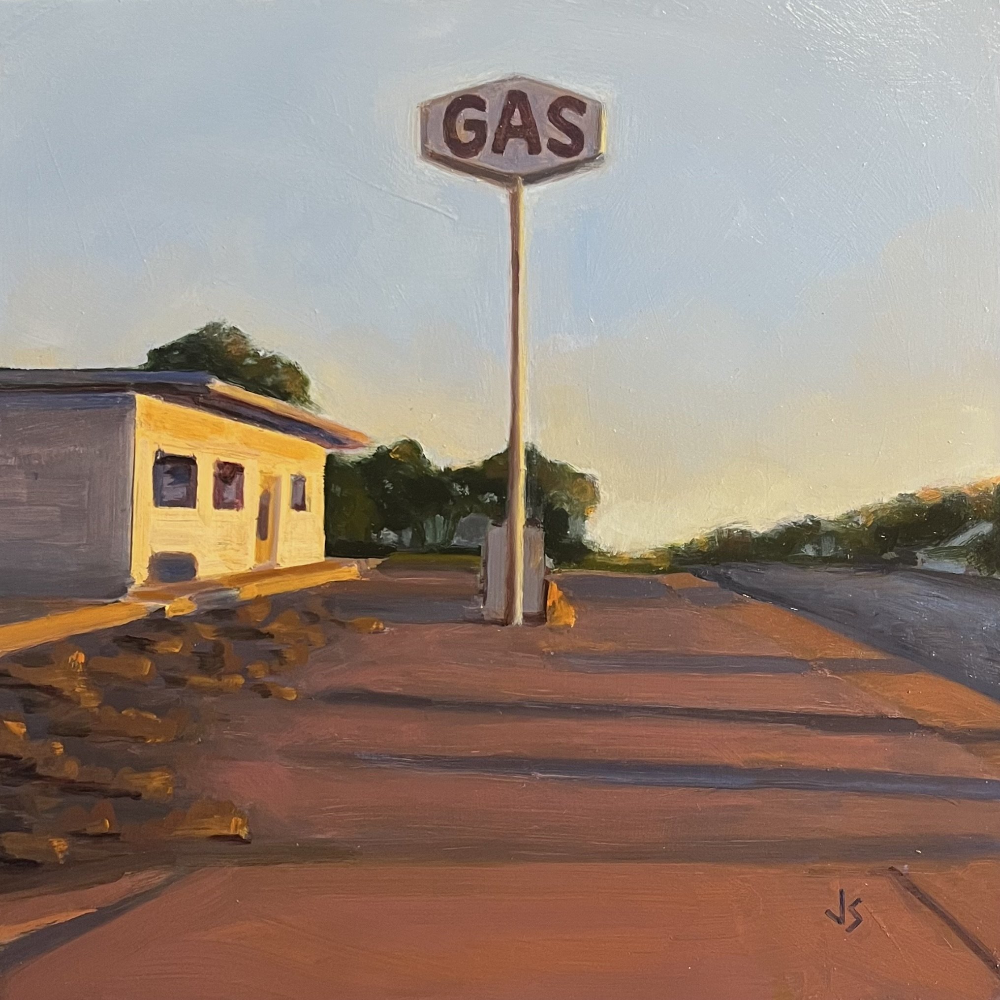 Golden Hour at the Gas Station (12"x12") - finished on January 18, 2025