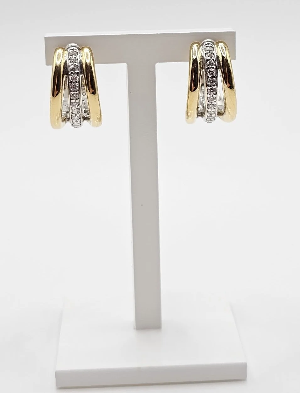 Sterling Silver & Gold Plated Triple Row Huggie Earrings