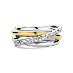 Sterling Silver & 18kt Gold Plated Cubic Zirconia Crossover Ring