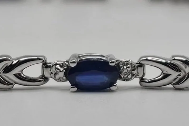 14KT White Gold Sapphire & Diamond Accented Bracelet