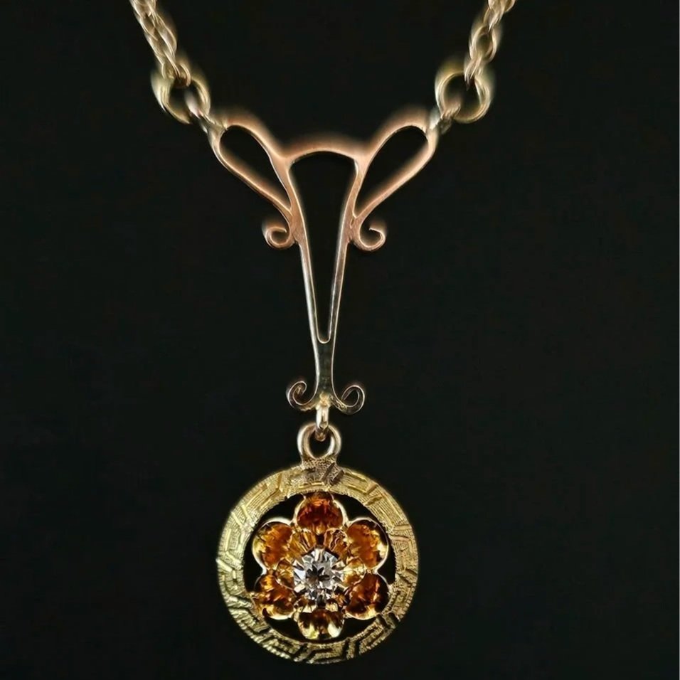 14kt Yellow Gold Old Mine Cut Diamond Lavalier Necklace