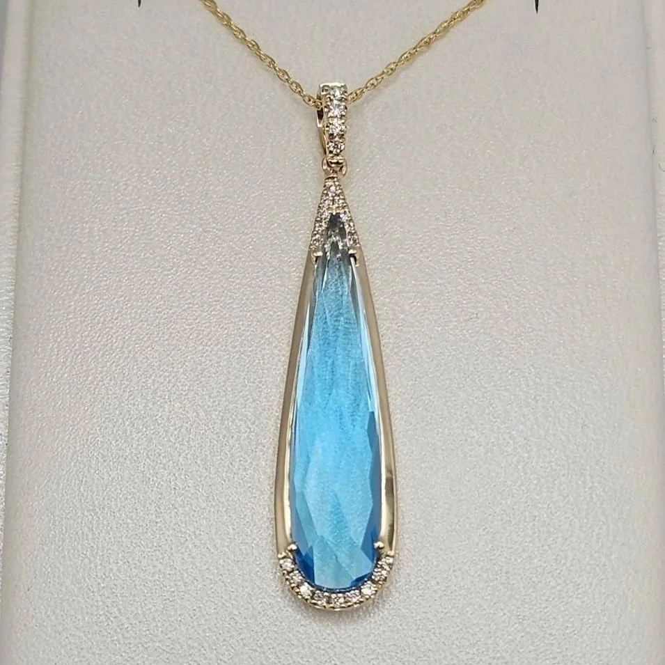14kt Yellow Gold Blue Topaz & Diamond Necklace