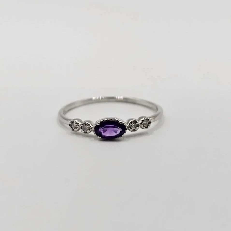 14kt White Gold Amethyst & Diamond Stacker Band