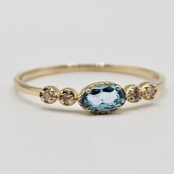 14kt Yellow Gold Blue Topaz & Diamond Stacker Band