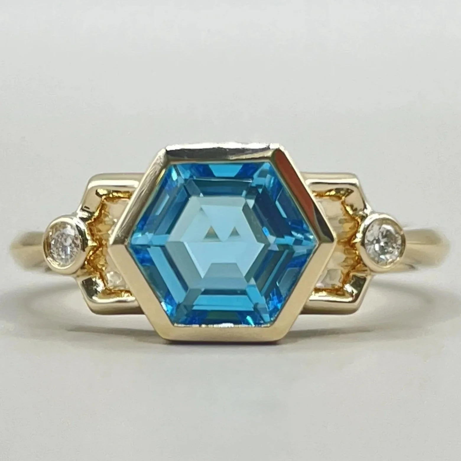 14kt Yellow Gold Hexagonal Blue Topaz Ring