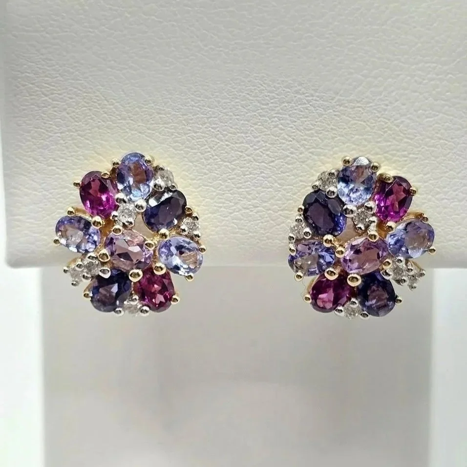 14kt Yellow Gold Multicolor Cluster Studs