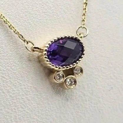 14kt Yellow Gold Dainty Amethyst & Diamond Necklace