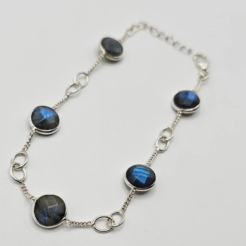 Sterling Silver Labradorite Station Bracelet