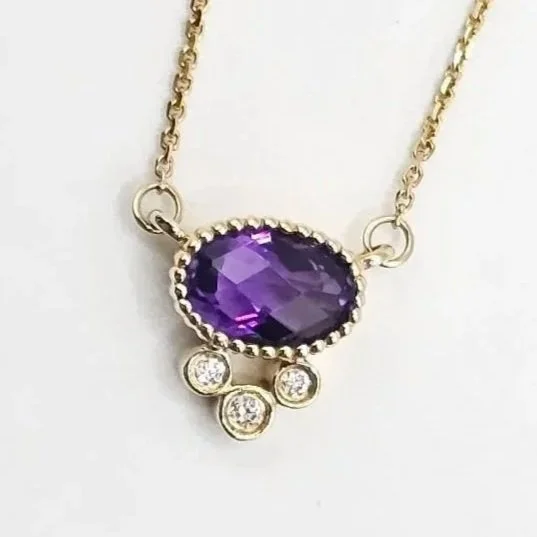 14kt Yellow Gold Dainty Amethyst & Diamond Necklace