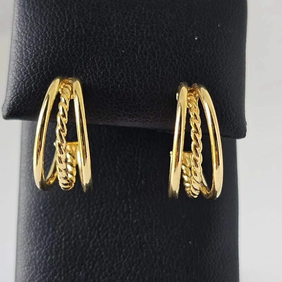 14kt Yellow Gold Triple Band Open Hoop Earrings