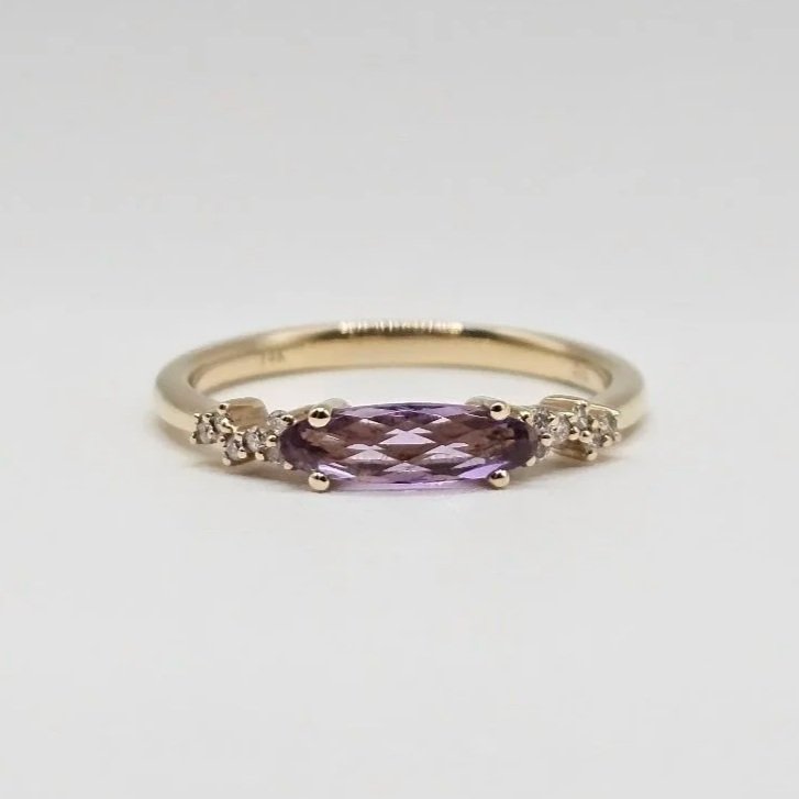 14kt Yellow Gold Amethyst & Diamond Stack Ring