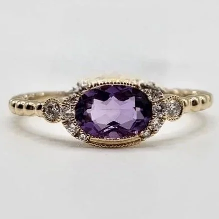 14kt Yellow Amethyst & Diamond Ring