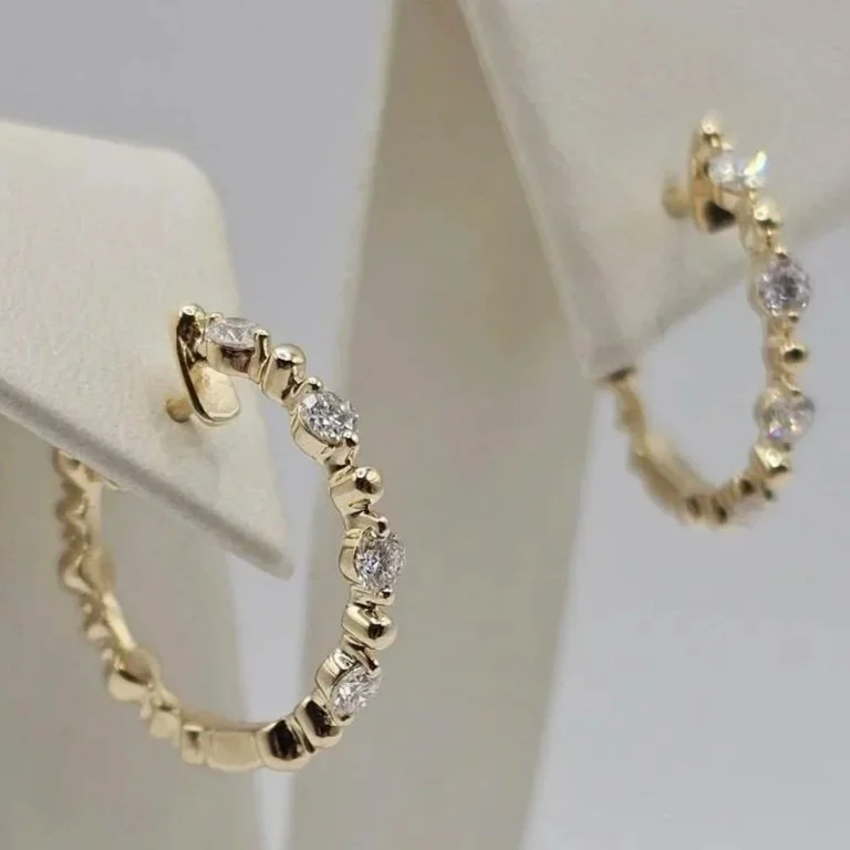 14kt Yellow Gold Diamond Station Hoops