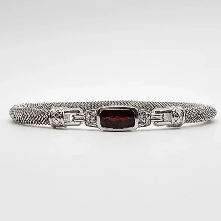 Sterling Silver Garnet & Lab-Grown Diamond Bracelet