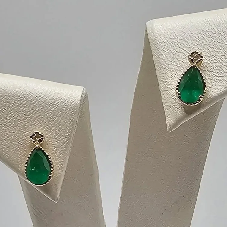 14kt Yellow Gold Emerald & Diamond Earrings
