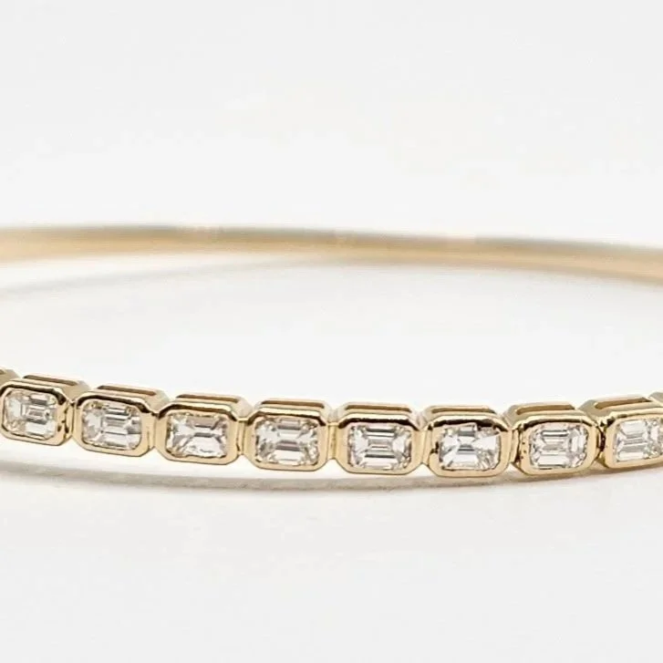 14KT Yellow Gold Bezel Set Emerald Cut Diamond Bangle