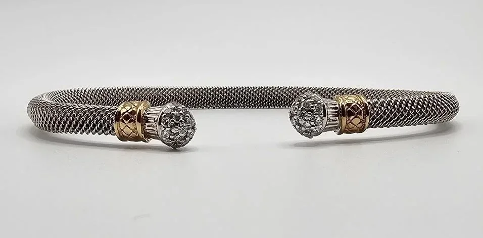 Sterling Silver Two Tone Open Cuff Bracelet