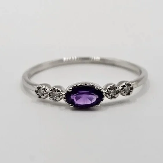 14kt White Gold Amethyst & Diamond Stacker Band