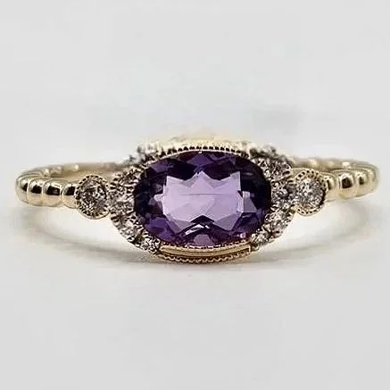 14kt Yellow Amethyst & Diamond Ring
