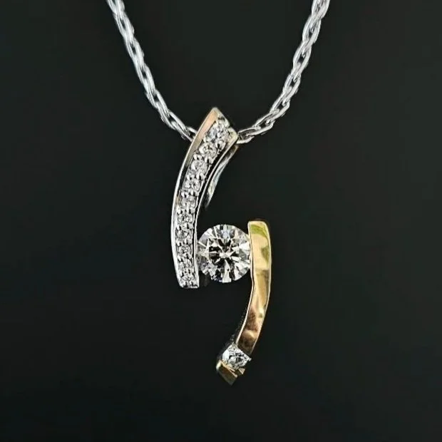 14kt Two Tone Diamond Slide Pendant on Wheat Chain