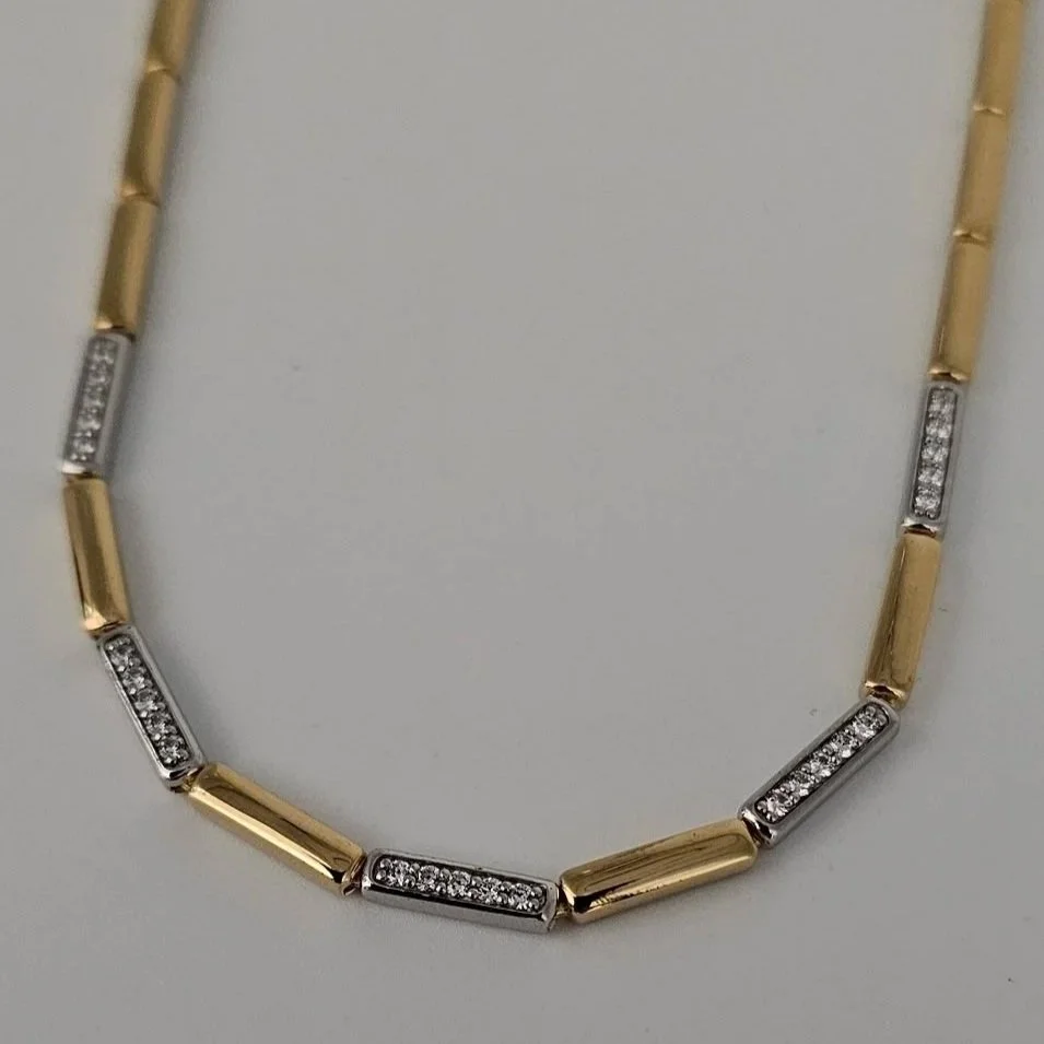 Sterling Silver & Yellow Gold Plated Rectangular Link Necklace