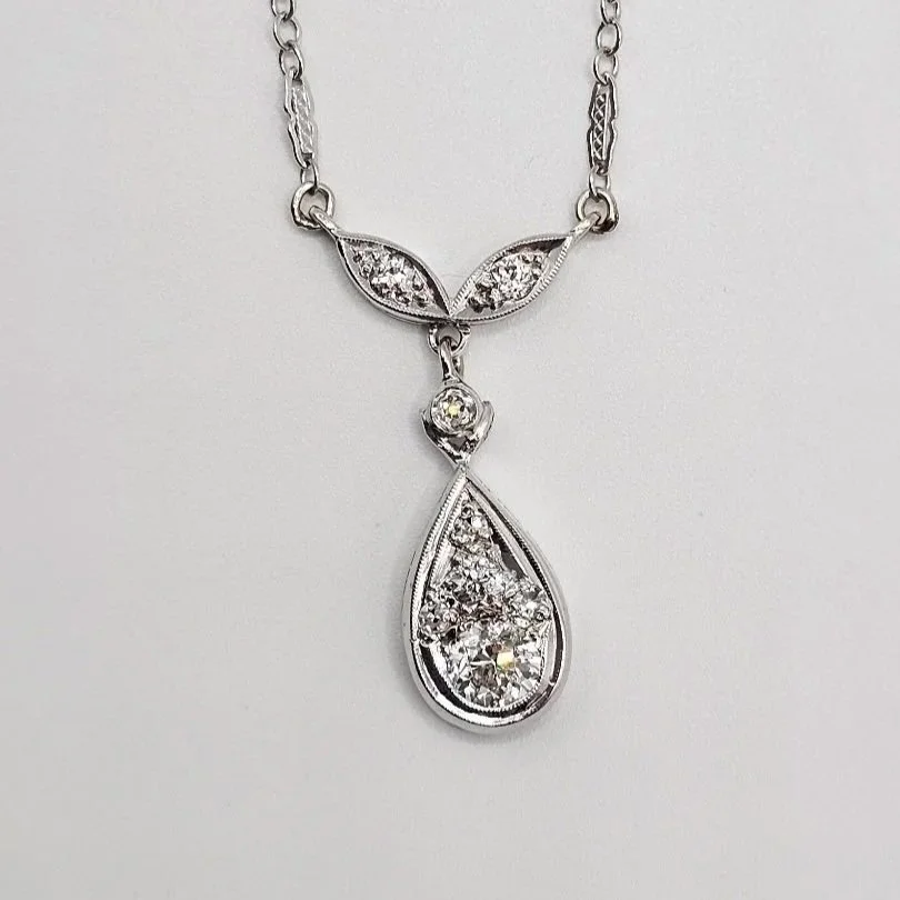 14kt White Gold Diamond Drop Necklace