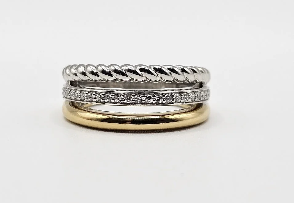 Sterling Silver & Gold Plated Triple Row Band