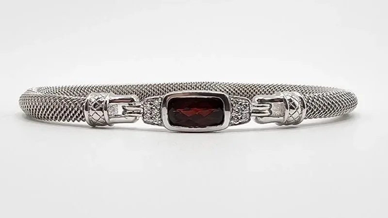 Sterling Silver Garnet & Lab-Grown Diamond Bracelet