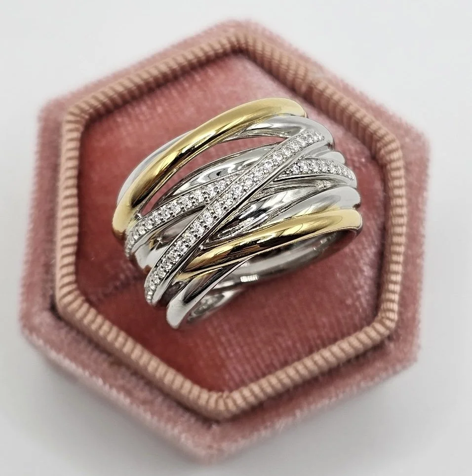 Sterling Silver & Gold Plated Wide Crossover Band