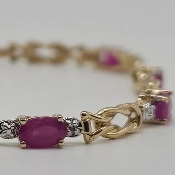 14KT Yellow Gold Ruby & Diamond Accented Bracelet