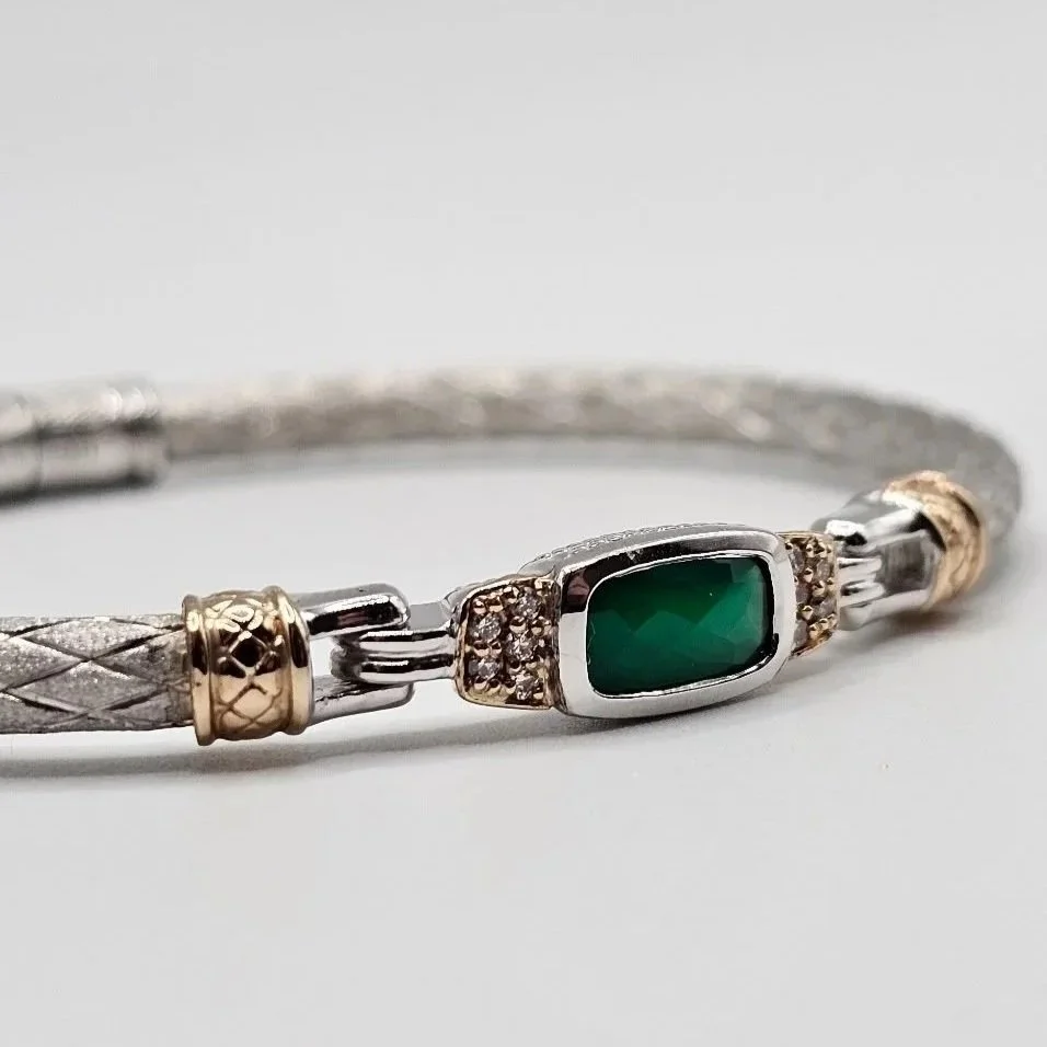 Sterling Silver Green Onyx Bangle Bracelet