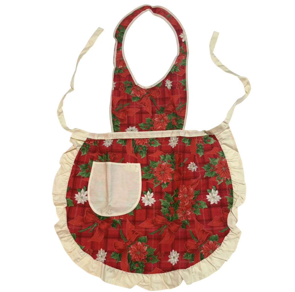 Vintage Christmas Poinsettia Apron with Ruffle Trim by Magic Chef