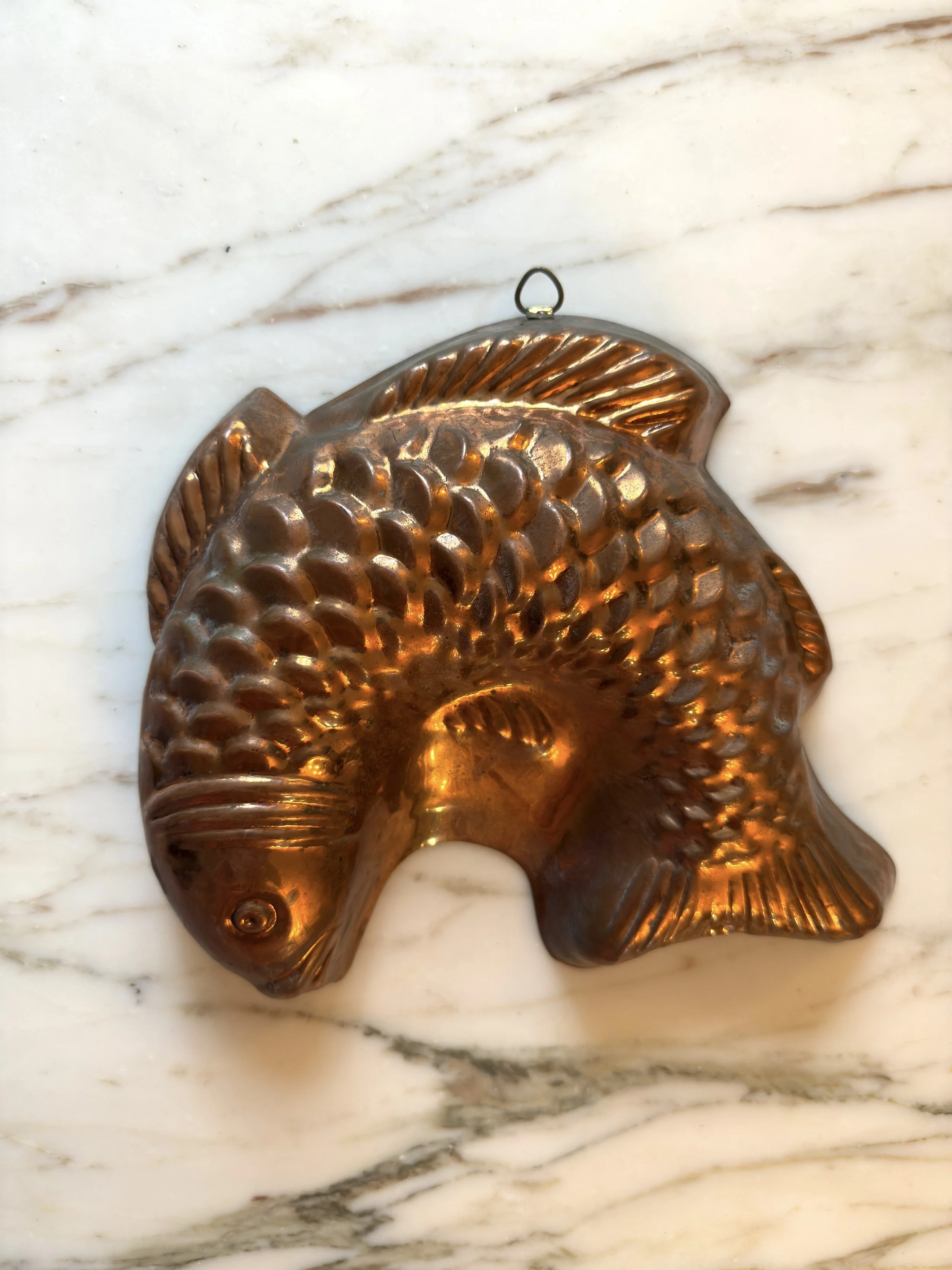 Vintage Copper Fish Mold Wall Decor Hanging Kitchen Mold 9"